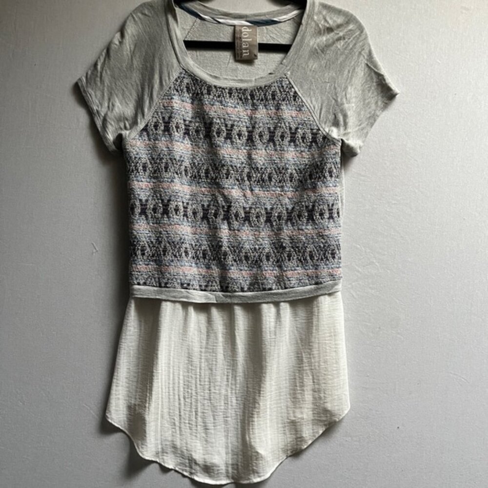 Dolan Anthropologie Skirted Embroidered T shirt Top Tunic Sz M